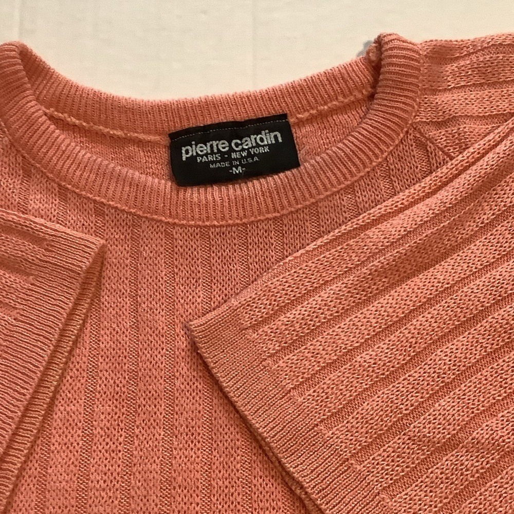 Pierre Cardin Ribbed Knit Sweater Coral‎ Short Sleeve Made in USA Size M